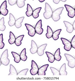 Seamless background from butterflies. Beautiful butterflies chaotically fly randomly. Vector. Suitable for fabric, paper, packaging.