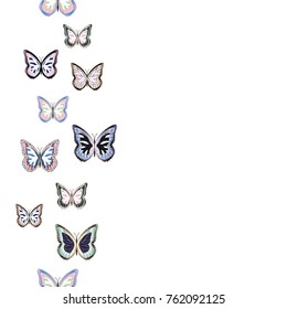 Seamless background from butterflies. Beautiful butterflies chaotically fly randomly. Vector. Suitable for fabric, paper, packaging.