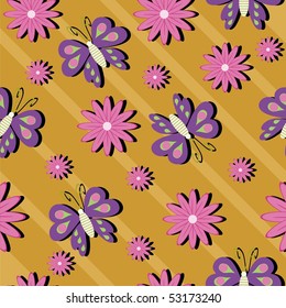 seamless background with butterflies and flower