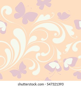 Seamless background with butterflies and flowers.