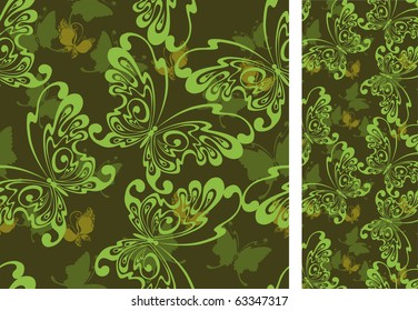 seamless background with butterflies and flowers for design