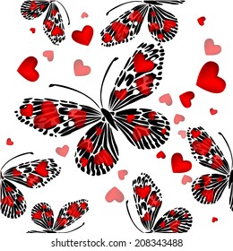 Seamless background with butterflies hearts. Vector 