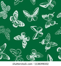Seamless background of butterflies sketches