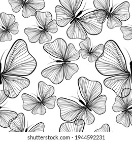 A seamless background with butterflies. Vintage background. Delicate butterflies from lines pattern. Vector illustration