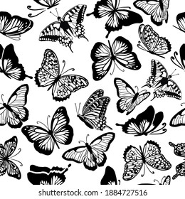 A seamless background with butterflies. Vintage background. Vector illustration