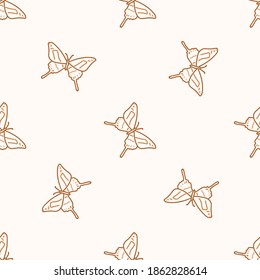 Seamless background butterfly gender neutral pattern. Whimsical minimal earthy 2 tone color. kids nursery wallpaper or boho cartoon insect fashion all over print.
