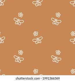 Seamless background butterfly gender neutral pattern. Whimsical minimal earthy 2 tone color. kids nursery wallpaper or boho cartoon pet fashion all over print.