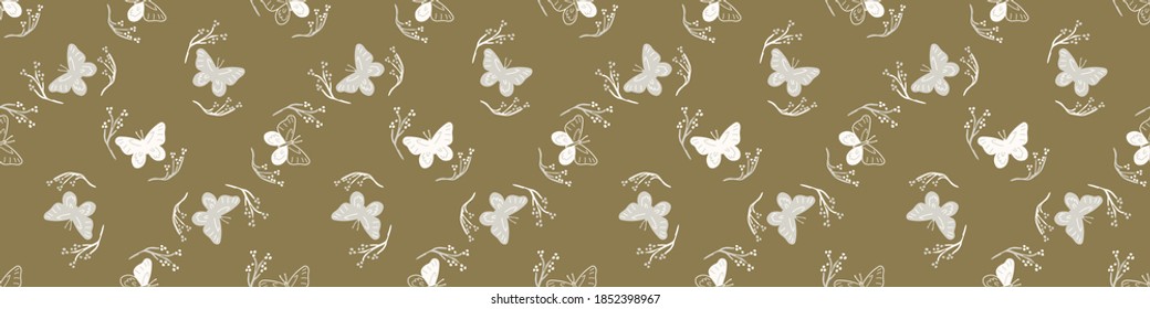 Nahtlose Hintergrund Schmetterling Insekt geschlechtsneutrale Babygrenzmuster. Einfache minimale Erdung 2 Töne Farbe. Kindergarten Tierwelt rhopalocera dging Modetrim. 