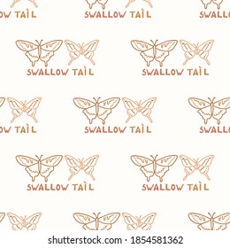 Seamless background butterfly with text gender neutral pattern. Whimsical minimal earthy 2 tone color. kids nursery wallpaper or boho cartoon bug fashion all over print.