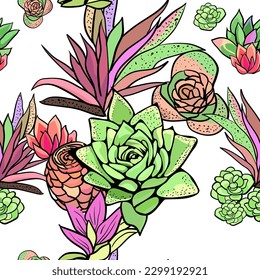 Seamless background with cactus. Plant elements.