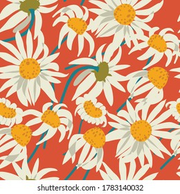 nahtloser Hintergrund mit Kamillenblume, Vektordesign für Papier, Stoff.