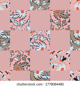 seamless background with camomile, geometric vector design for paper, fabric