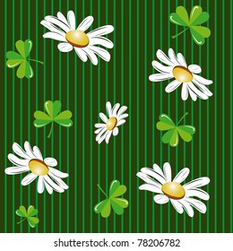 Seamless background with camomiles and clover. Vector illustration