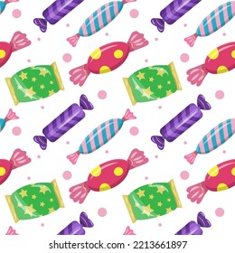 Seamless background with candies. Cute background, design element for packaging, paper, wallpaper, banner. Vector illustration.