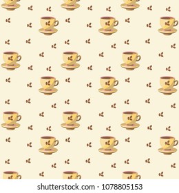 Seamless background with cap of  coffee. Vector illustration.