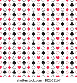 Seamless background of card suits, hearts, diamonds, clubs and spades