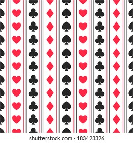 Seamless background of card suits, hearts, diamonds, clubs and spades