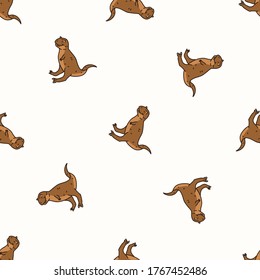 Seamless background Carnotaurus dinosaur print gender neutral baby pattern. Simple whimsical minimal earthy 2 tone color. Kids nursery wallpaper or boho cartoon animal fashion all over print