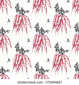 Seamless background with carrot and carrot leaves.