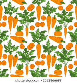 Seamless background of carrots. Flat illustration of carrot background. Carrots seamless pattern. Carrot flat background illustration.