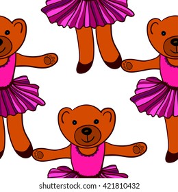 Seamless background with cartoon bears, vector illustration