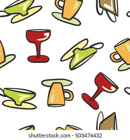 Seamless background cartoon beverage glassware