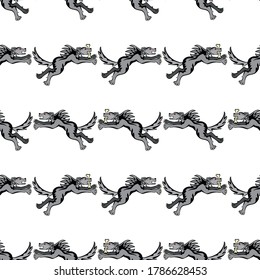 Seamless background of cartoon big grey running dogs 
