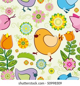 Seamless background with cartoon birds.