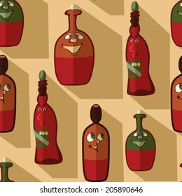 Seamless background with cartoon bottles