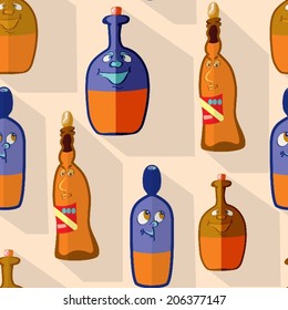 Seamless background with cartoon bottles