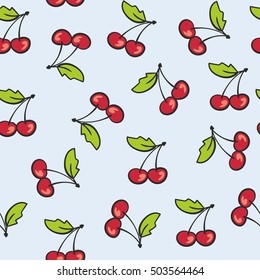 Seamless background cartoon cherry on blue
