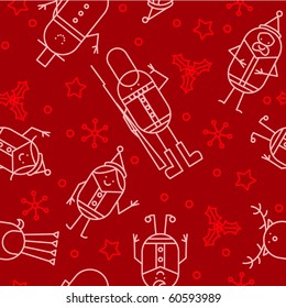 Seamless background of cartoon Christmas characters in red