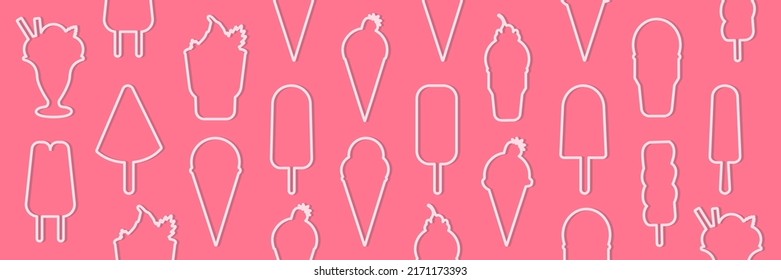 Seamless background with cartoon cute ice-creams. Vector pink or fellow backdrop. Use for wallpaper, pattern fills, web page background. Summer fun