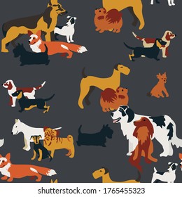 seamless background with cartoon  dog breeds, vector design for paper, fabric