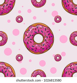 Seamless background with cartoon donuts