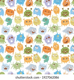 Seamless background with cartoon doodle germs, viruses and bacterias monsters. Can be used for wallpaper, pattern fills, textile, web page background, surface textures.