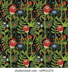 Seamless background with cartoon flowers. Vector beautiful texture. 