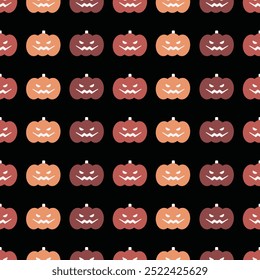 fundo sem costura com desenhos animados halloween ilustrações com abóboras na composição de outono, estilo plano vetorial