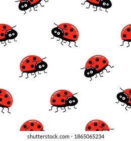 Fondo perfecto con la mariquita de caricatura. Patrón simple. Ilustración vectorial.