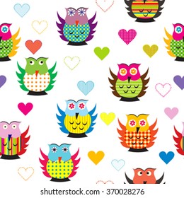 Seamless background with cartoon owls