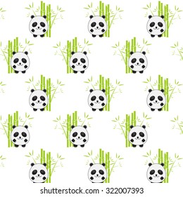 Seamless background with cartoon panda illustration. Panda and bamboo pattern.