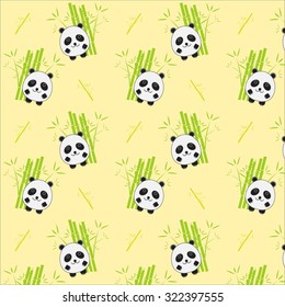 Seamless background with cartoon panda illustration. Panda and bamboo pattern.
