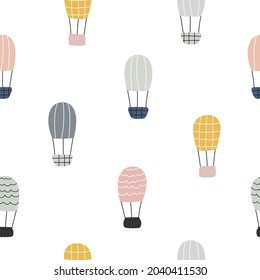 Seamless background cartoon pattern balloons floating in the sky Hand drawn design in children's style. Use for prints, wallpapers, decorations, textiles, vector illustrations.