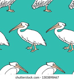 Seamless background of cartoon pelicans
