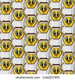 Seamless Background with Cartoon Robots, Tile Pattern with Cute Funny Characters. Vector