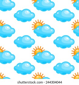 Seamless background with cartoon sun and clouds