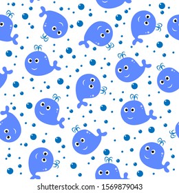 Seamless background with cartoon whales for packaging design, paper printing, simple backgrounds and texture, posters and banners and Wallpaper.
