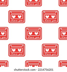 Seamless background with cassette and hearts. Design for Valentines Day. Vector illustration. Design for Valentines 