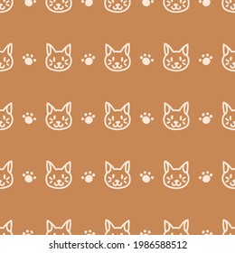 Seamless background cat gender neutral pattern. Whimsical minimal earthy 2 tone color. kids nursery wallpaper or boho cartoon pet fashion all over print.