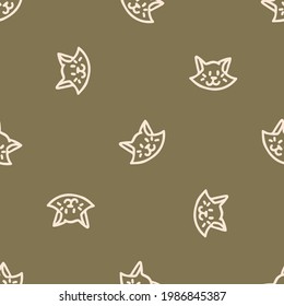 Seamless background cat gender neutral pattern. Whimsical minimal earthy 2 tone color. kids nursery wallpaper or boho cartoon pet fashion all over print.